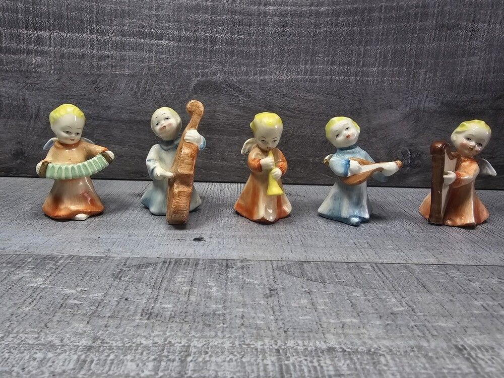 5 VTG SACRART Germany GOEBEL Full Bee in a V Mark Porcelain Angel Figurines 1950